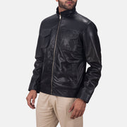 
Black Sheepskin leather Jacket - Vue arrière montrant la carrure ajustée et l'ourlet net