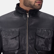
Maurice Noir Veste en Cuir pour Homme - Vue de profil mettant en valeur la coupe de manche ergonomique