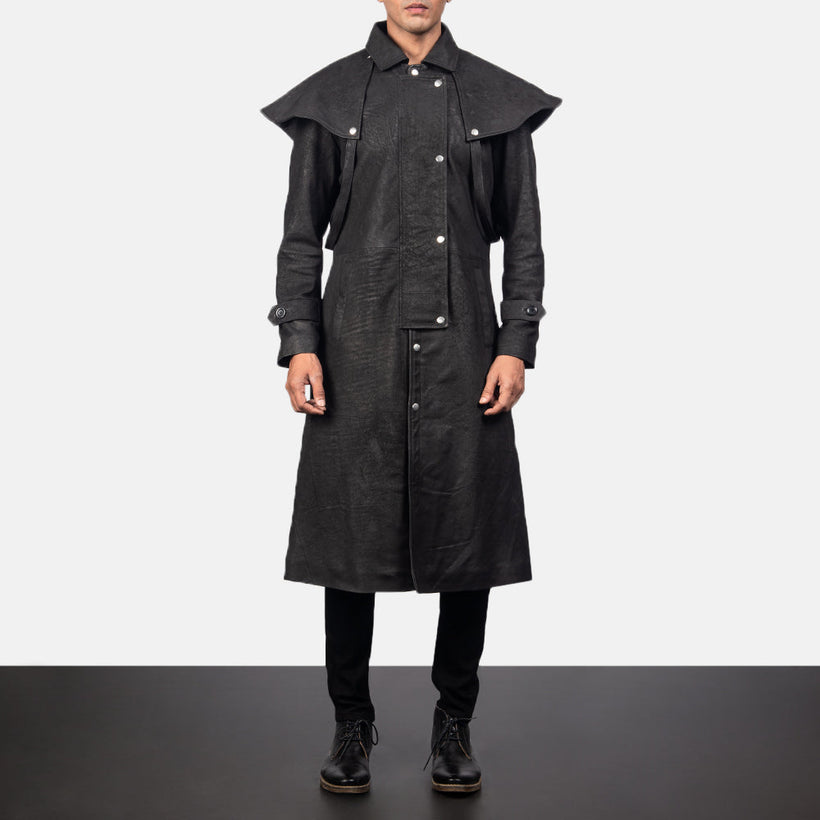 Maverick Noir Leather Duster pour Homme