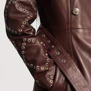 
Vue détaillée of Notch & Button & Waist belt Hardware on Missoni Bordeaux Trench-coat en Cuir pour Femme