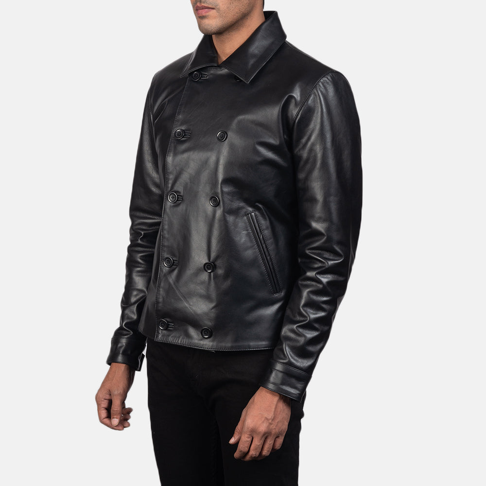 Black Cowhide leather Blazer - Vue de dos avec coupe ajustée aux épaules &amp; ourlet soigné