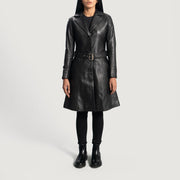 
Moonlight Noir Trench-coat en Cuir pour Femme - Vue de profil mettant en valeur la coupe de manche ergonomique