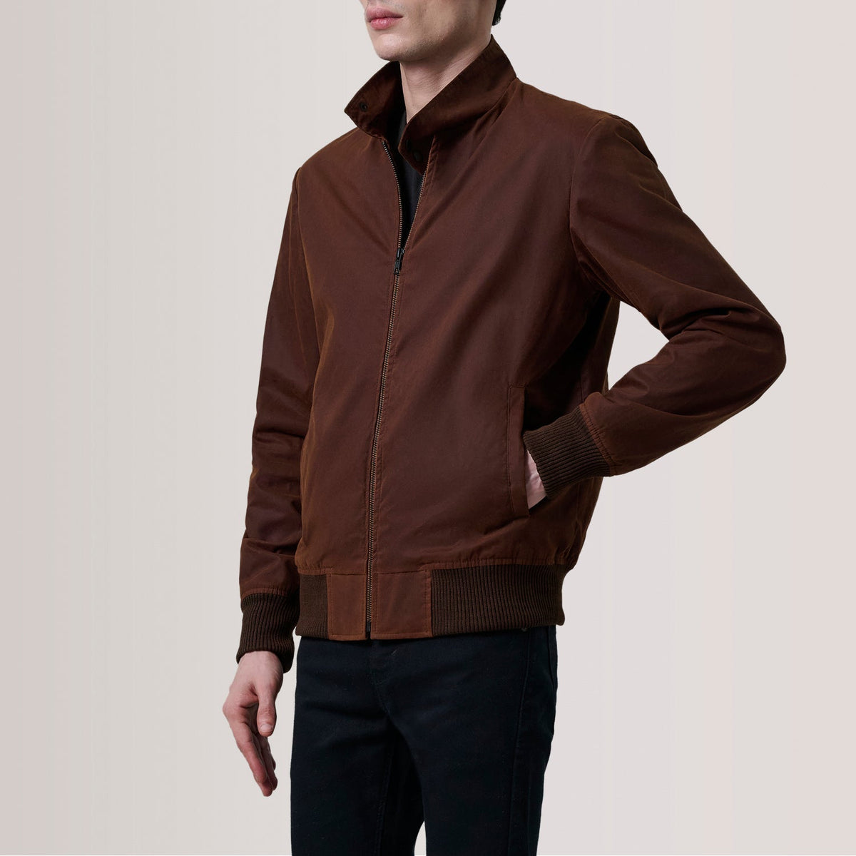 Morrison Marron Canvas Blouson Bomber en Cuir pour Homme For Men - Vue de profil avec coupe de manche ergonomique