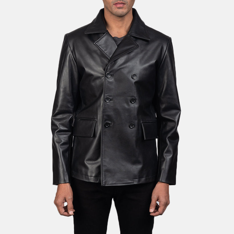 Mr. Bailey Noir Leather Naval Peacoat pour Homme