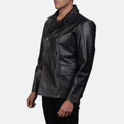 Black Cowhide leather Blazer - Vue de dos avec coupe ajustée aux épaules &amp; ourlet soigné