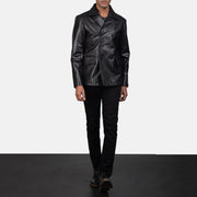 Men's Mr. Bailey Noir Leather Naval Peacoat pour Homme - Vue de profil avec coupe de manche ergonomique
