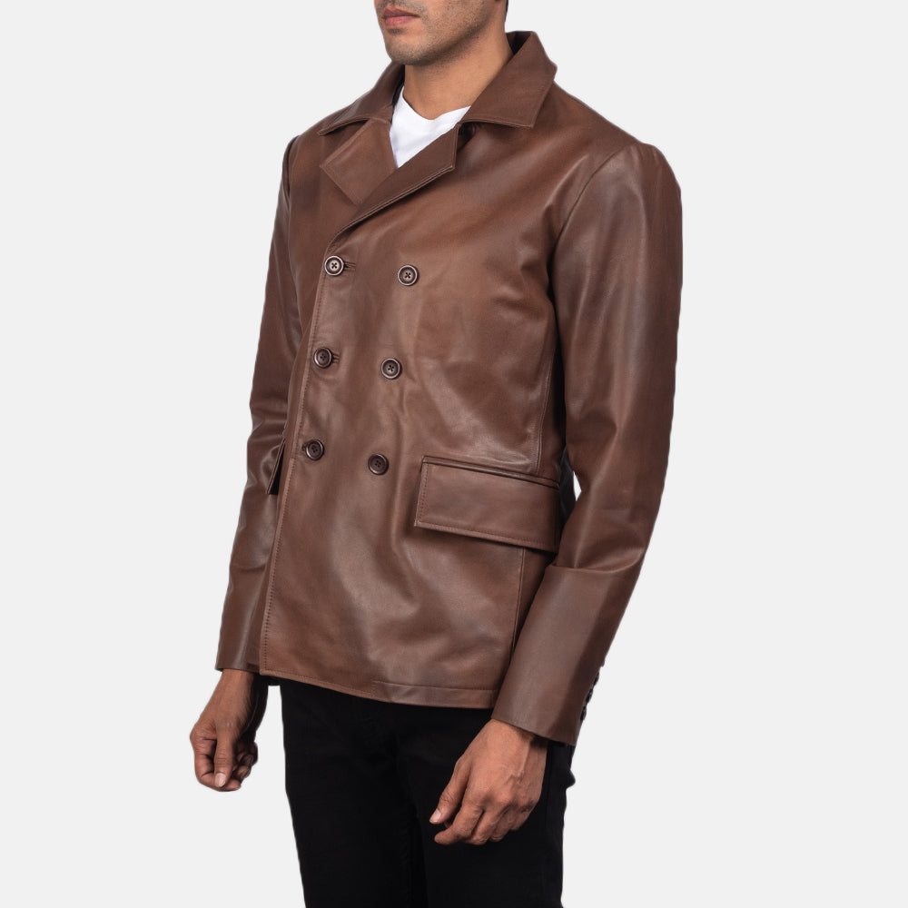 Brown Cowhide leather Blazer - Vue de dos avec coupe ajustée aux épaules &amp; ourlet soigné