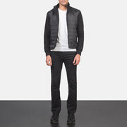 
Nashville Matelassé Noir Windbreaker Veste en Cuir pour Homme - Vue de profil mettant en valeur la coupe de manche ergonomique