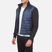 
Blue & Black Nylon (Torso) &Amp; Knitted Fabric (Sleeves) Winter Jacket - Vue arrière montrant la carrure ajustée et l'ourlet net