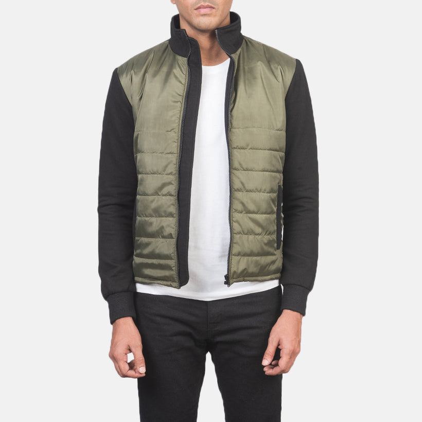 Nashville Matelassé Vert Windbreaker Veste en Cuir pour Homme