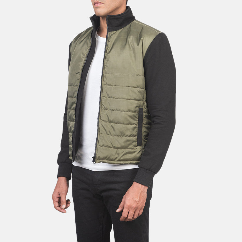 Nashville Matelassé Vert Windbreaker Veste en Cuir pour Homme