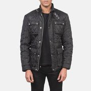 Men's Nelson Matelassé Noir Windbreaker Veste en Cuir pour Homme in Black Polyester - Vue de face &amp; silhouette ajustée | Acheter en ligne