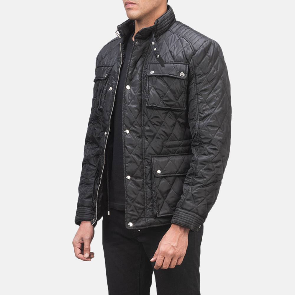 Black Polyester Winter Jacket - Vue de dos avec coupe ajustée aux épaules &amp; ourlet soigné