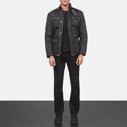 Men's Nelson Matelassé Noir Windbreaker Veste en Cuir pour Homme - Vue de profil avec coupe de manche ergonomique