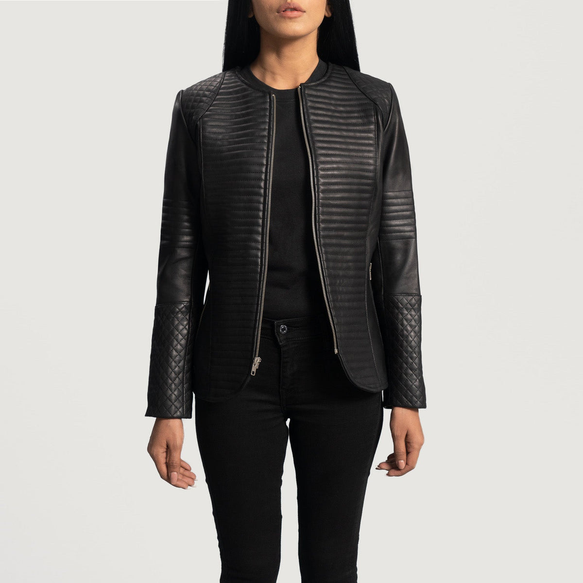 
Open Hem & Hem Craftsmanship Construction Detail on Nexi Quilted Maroon Leather Jacket
