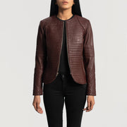 
Nexi Quilted Maroon Leather Jacket - Vue de profil mettant en valeur la coupe de manche ergonomique