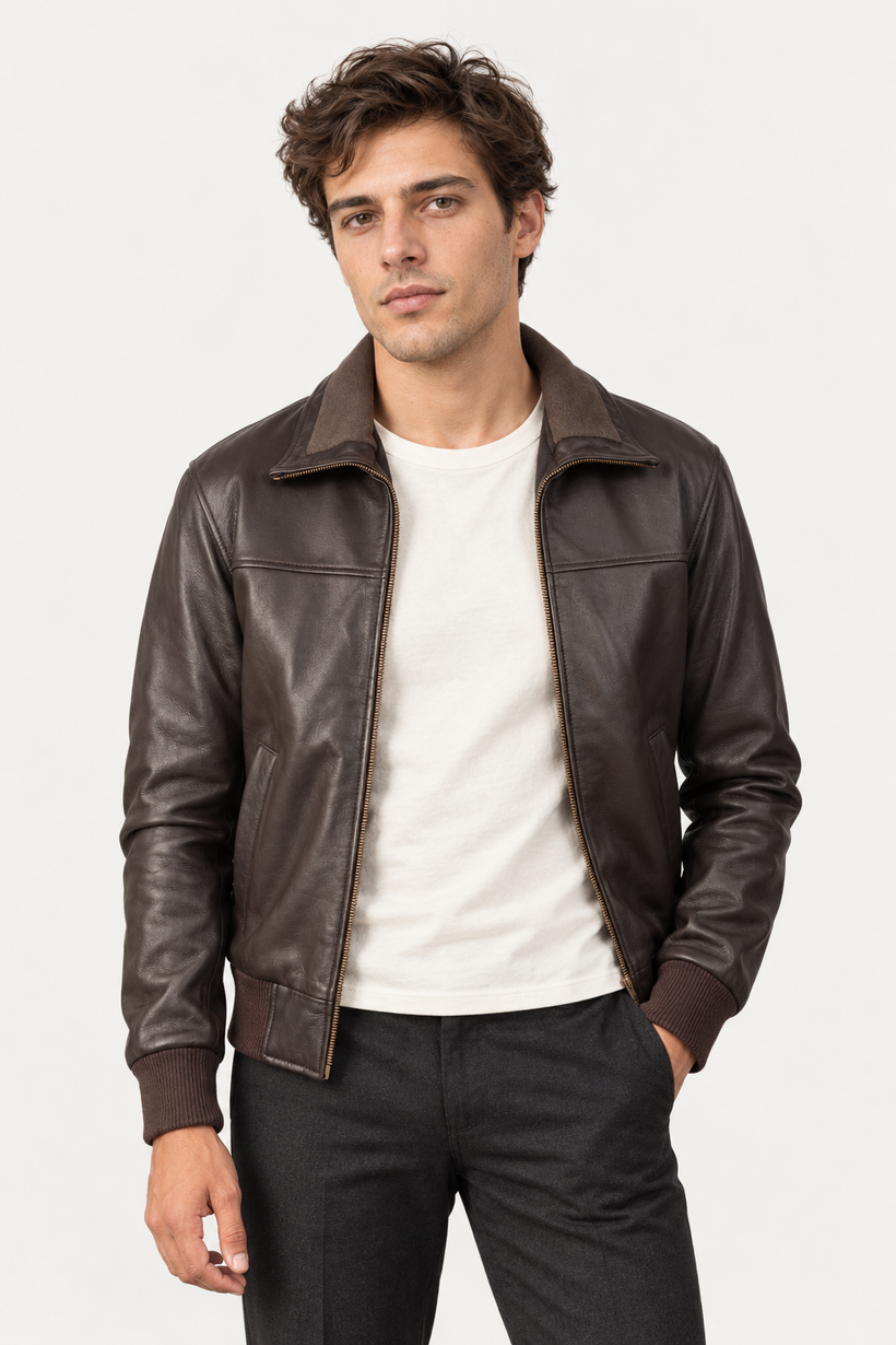 Air Rolf Marron Blouson Bombardier en Cuir pour Homme