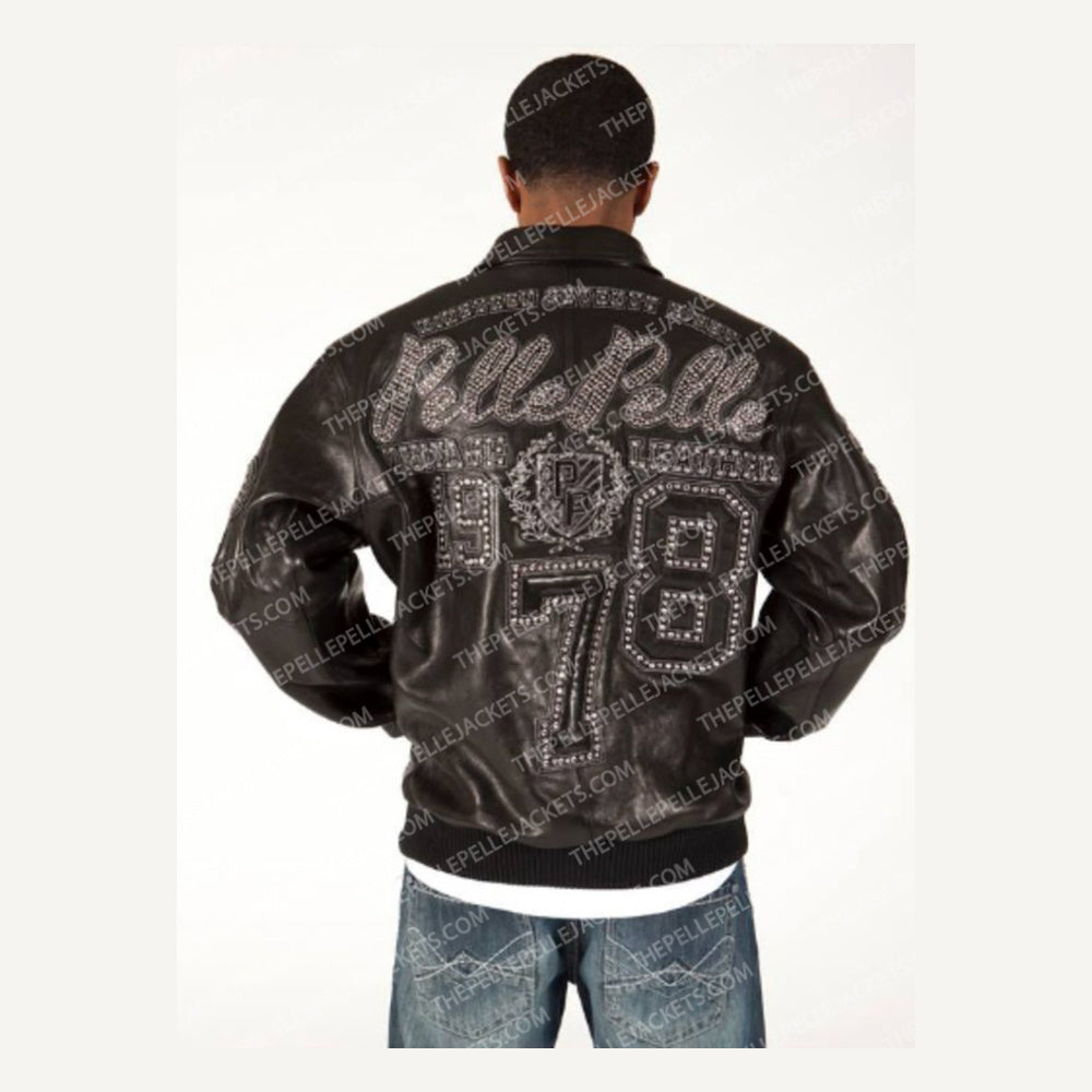 
Encrusted Varsity Veste en Cuir pour Femme