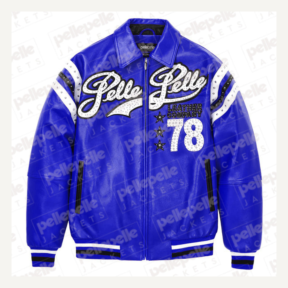 
Encrusted Varsity Veste en Cuir (Navy) pour Femme