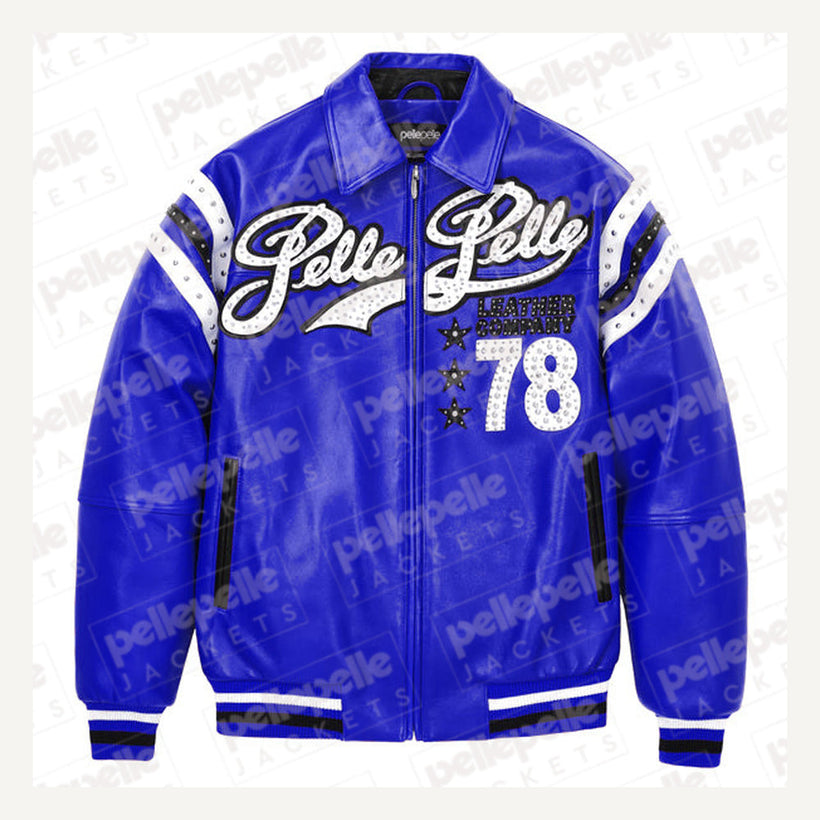 Encrusted Varsity Veste en Cuir (Navy) pour Femme
