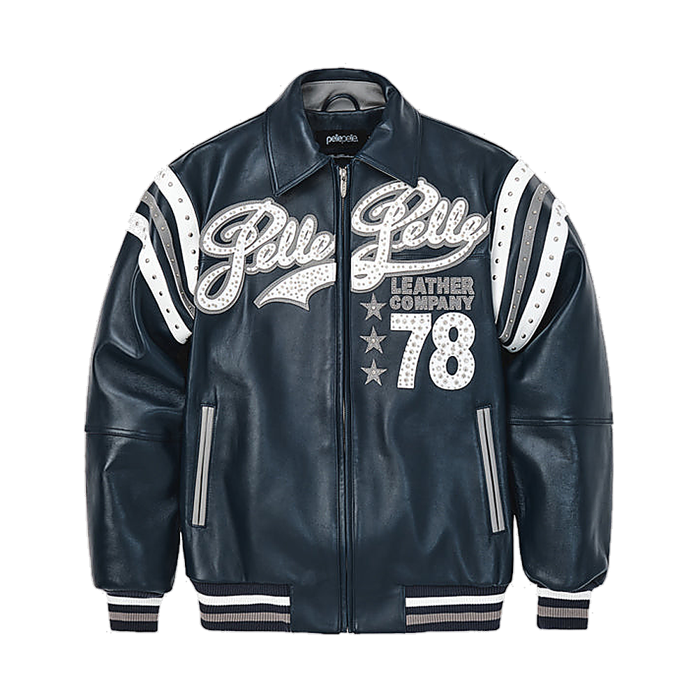 
Encrusted Varsity Veste en Cuir (Navy) pour Femme