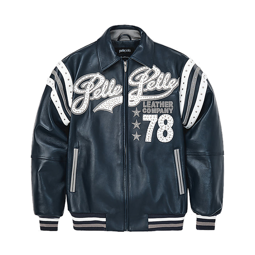 Encrusted Varsity Veste en Cuir (Navy) pour Femme