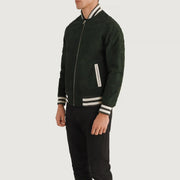 Green Goatskin Suede Varsity Jacket - Vue de dos avec coupe ajustée aux épaules &amp; ourlet soigné