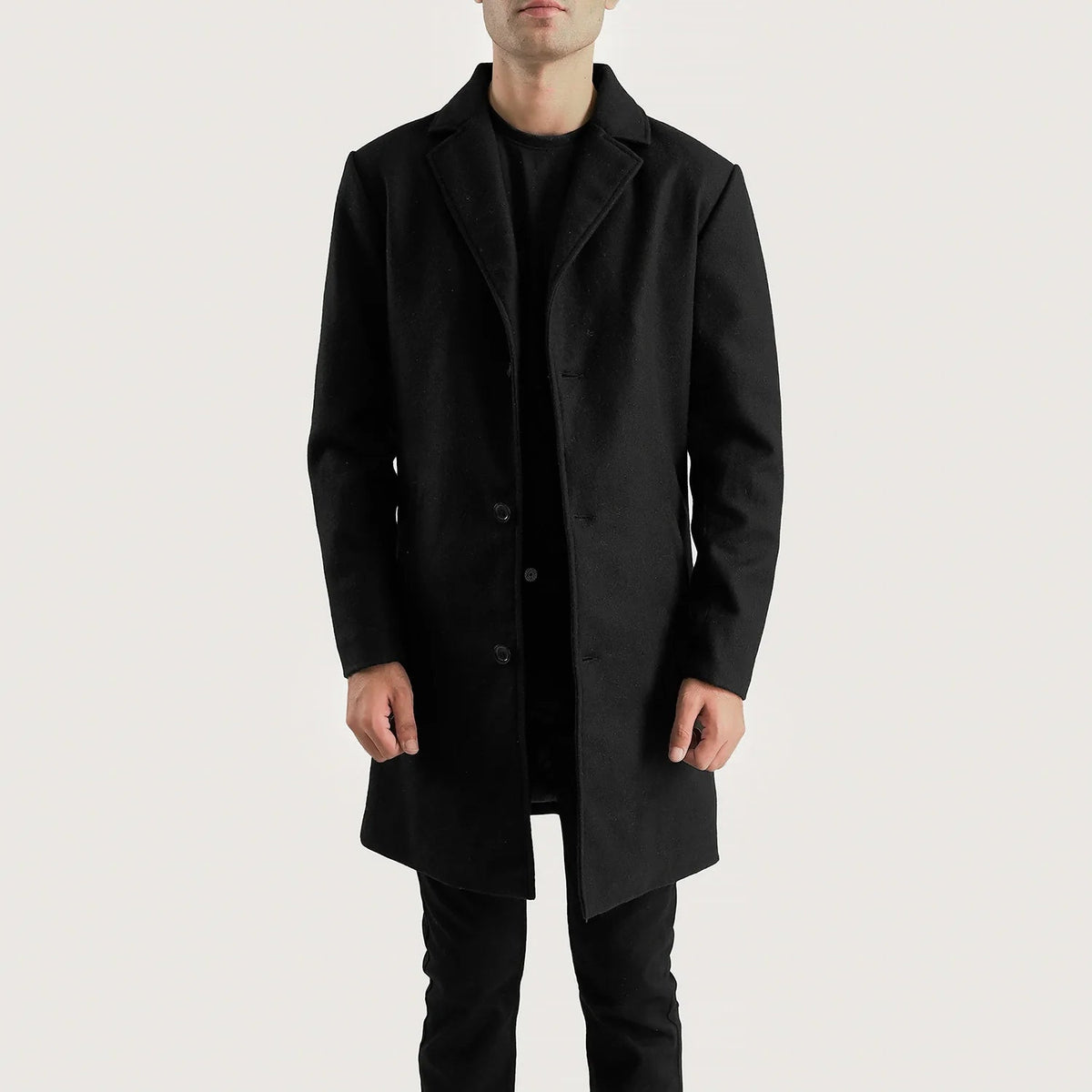 
Petrillo Noir Wool Single Breasted Manteau en Cuir pour Homme in Black Synthetic Wool - Vue de face & silhouette ajustée | Acheter en ligne