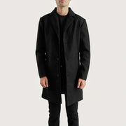 
Petrillo Noir Wool Single Breasted Manteau en Cuir pour Homme in Black Synthetic Wool - Vue de face & silhouette ajustée | Acheter en ligne