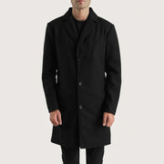 
Vue détaillée of Notch & Button Hardware on Petrillo Noir Wool Single Breasted Manteau en Cuir pour Homme