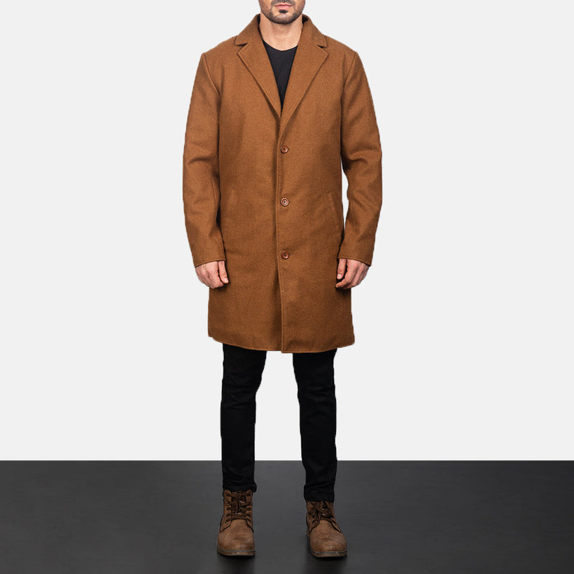 Petrillo Khaki Wool Single Breasted Manteau en Cuir pour Homme