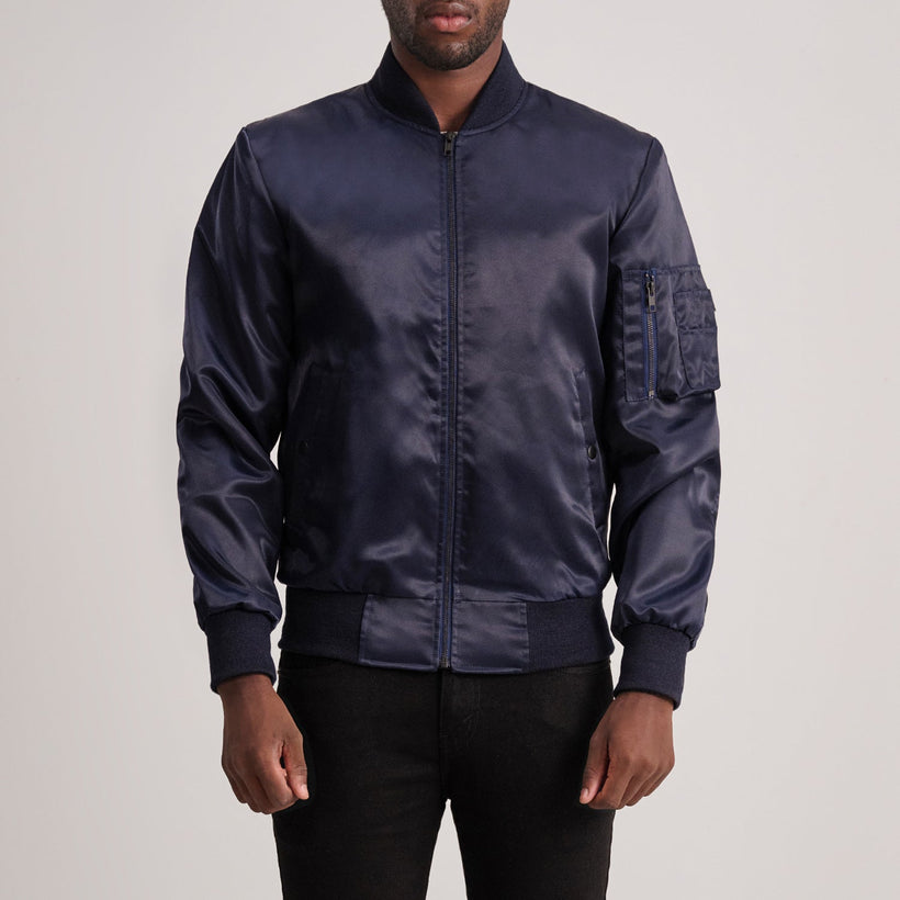 Quinton MA-1 Bleu Blouson Bombardier en Cuir pour Homme