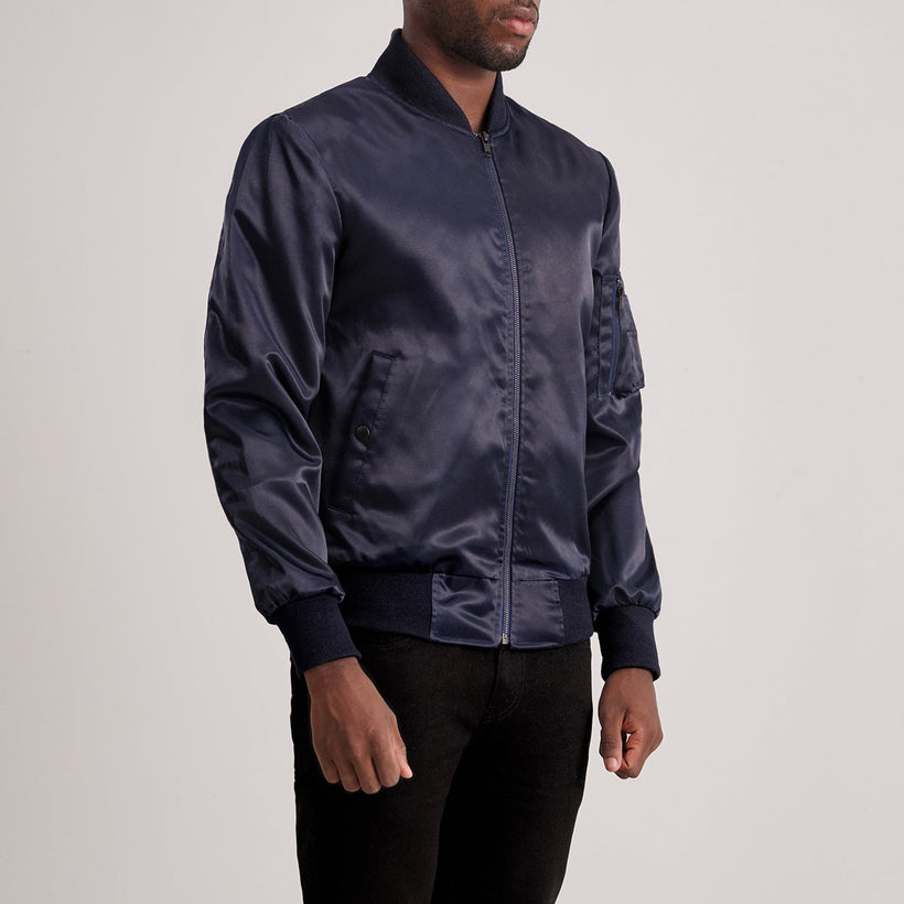 Quinton MA-1 Bleu Blouson Bombardier en Cuir pour Homme
