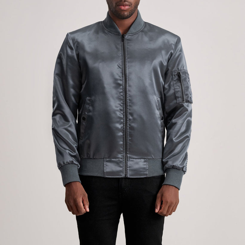 Quinton MA-1 Gris Blouson Bombardier en Cuir pour Homme
