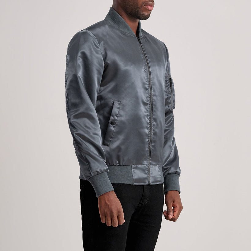 Quinton MA-1 Gris Blouson Bombardier en Cuir pour Homme