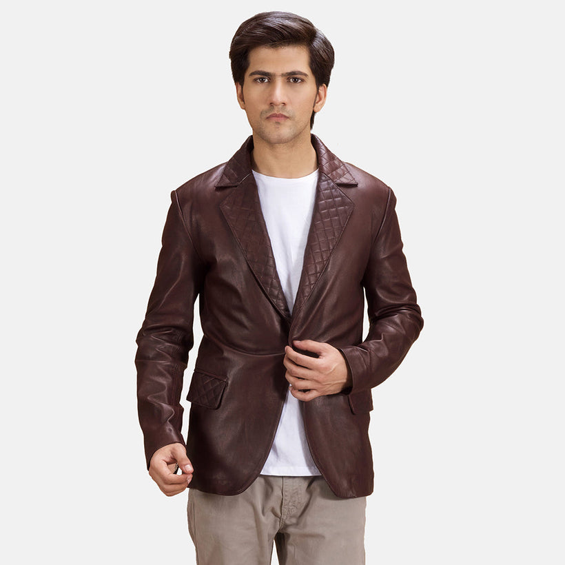 Radaron Matelassé Bordeaux Blazer en Cuir en Cuir pour Homme