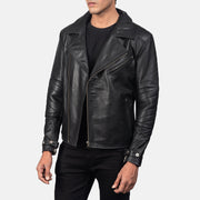 Black Cowhide Leather Biker Jacket - Vue de dos avec coupe ajustée aux épaules &amp; ourlet soigné