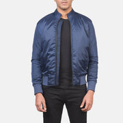 Men's Ramon Bleu Blouson Bomber en Cuir pour Homme in Blue Nylon - Vue de face &amp; silhouette ajustée | Acheter en ligne