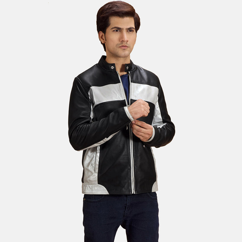 Randolf Silver Noir Veste Motard en Cuir pour Homme