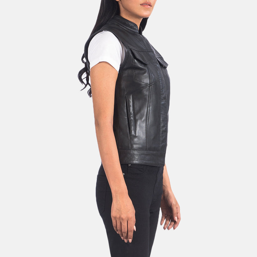 Rayne Moto Noir Gilet en Cuir pour Femme