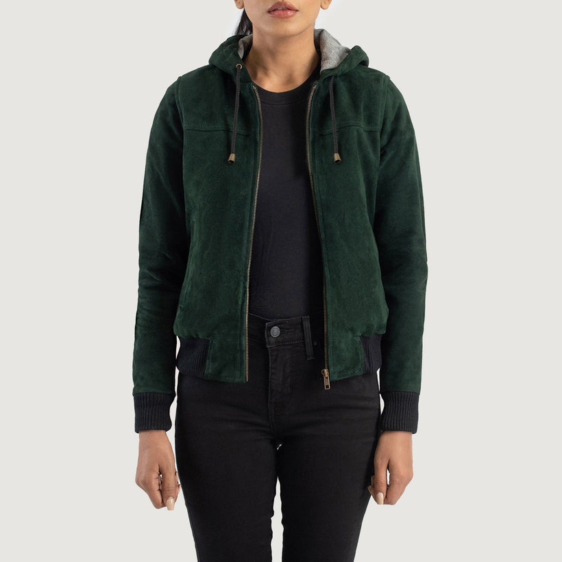 Rebella Hooded Blouson Bombardier en Cuir pour Femme