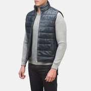 Blue Sheepskin leather Vest - Vue de dos avec coupe ajustée aux épaules &amp; ourlet soigné