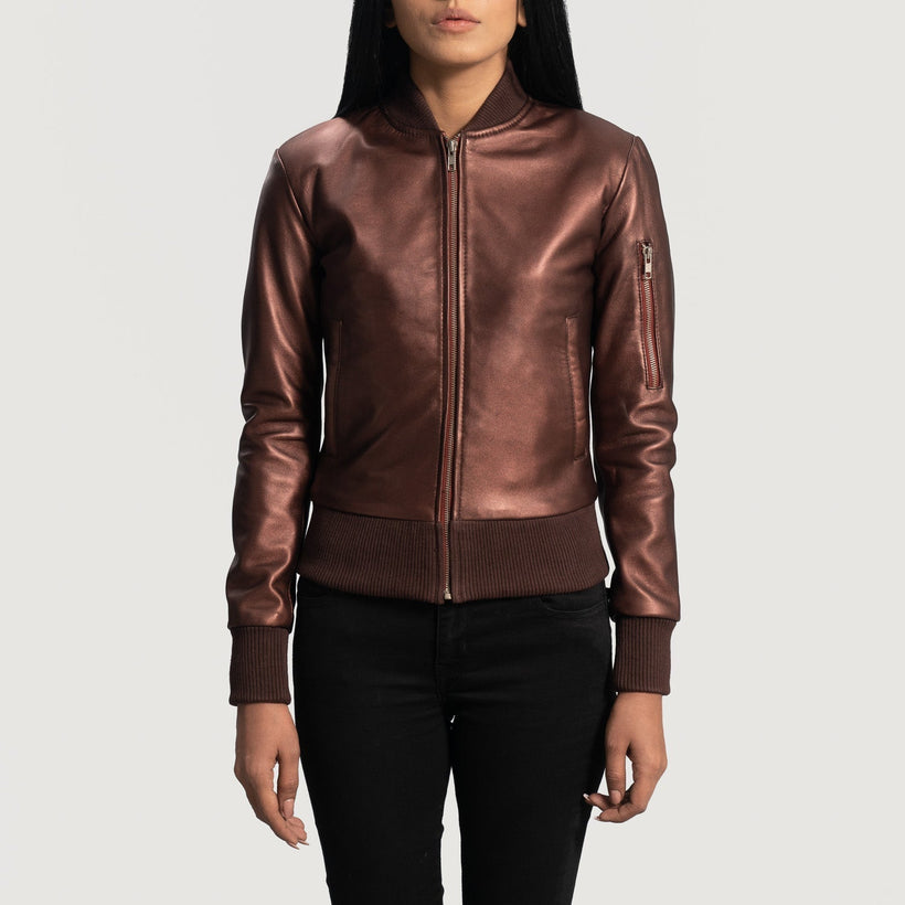 Reida Bordeaux Blouson Bombardier en Cuir pour Femme