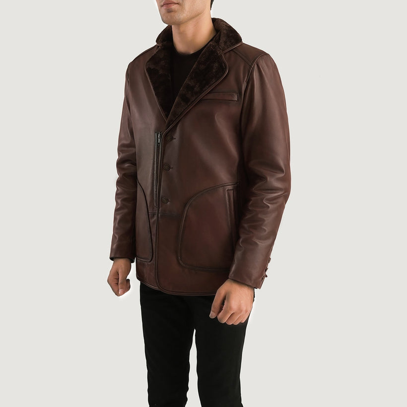 Rocky Marron Fur Manteau en Cuir pour Homme