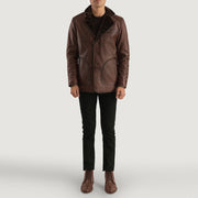 
Vue détaillée of Notch & Button Hardware on Rocky Marron Fur Manteau en Cuir pour Homme
