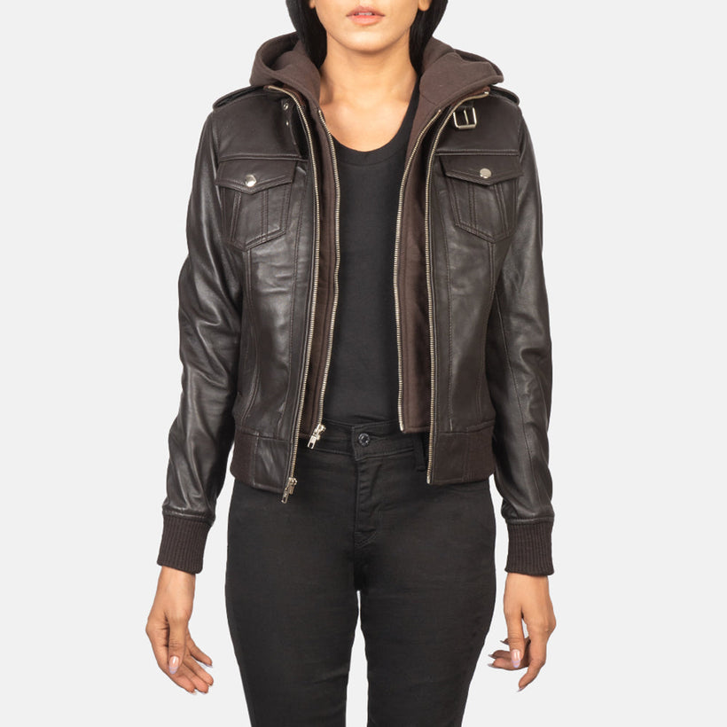 Roslyn Hooded Blouson Bombardier en Cuir pour Femme