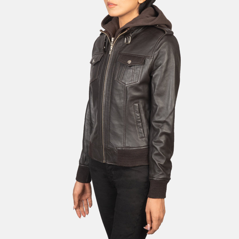 Roslyn Hooded Blouson Bombardier en Cuir pour Femme