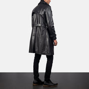 Men's Royson Noir Leather Duster Manteau en Cuir pour Homme - Vue de profil avec coupe de manche ergonomique