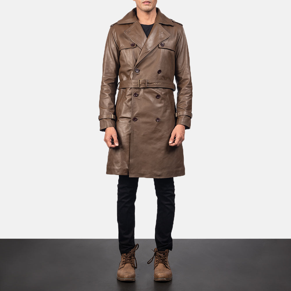 
Royson Marron Leather Duster Manteau en Cuir pour Homme in Mocha Brown Calfskin Leather - Vue de face & silhouette ajustée | Acheter en ligne