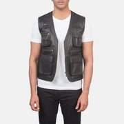 Men's Safari Marron Gilet en Cuir pour Homme in Brown Sheepskin Leather - Vue de face &amp; silhouette ajustée | Acheter en ligne